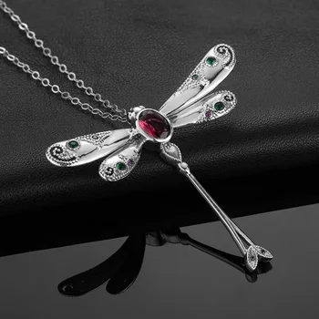 SzjinAo Jedinečný Vytvoriť Ruby Dragonfly Prívesok Pevné 925 Sterling Silver Marca Birthstone Prívesky pre Ženy, Jemné Šperky