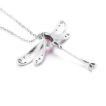 SzjinAo Jedinečný Vytvoriť Ruby Dragonfly Prívesok Pevné 925 Sterling Silver Marca Birthstone Prívesky pre Ženy, Jemné Šperky