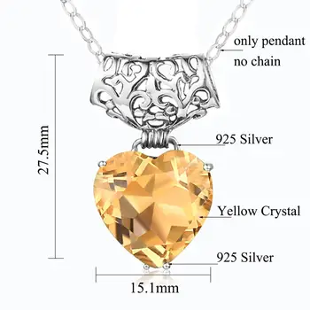 Szjinao Strieborný Prívesok Pre Ženy, Skutočné 925 Sterling Silver Yellow Crystal Prívesky Srdce Trendy Jemné Šperky, Svadobné Dary Nové