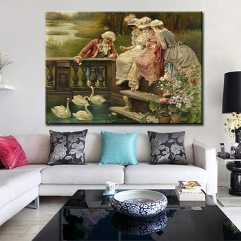 Súd údaje olejomaľba tlačené na plátno klasický portrét swan krajiny plátno potlače maľovanie domáce dekorácie obrázok