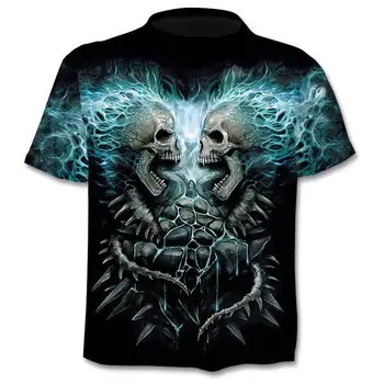 T-shirt 2020 Lete Nové pánske T-shirt 3D Skull & Poker Módy-Krátke rukávy Topy Ulici okolo Krku T-shirt Unisex bežné topy