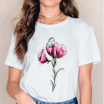 T-shirts, T Košele pre Ženy Kvetinový Vintage Pierko Krátky Rukáv 90. rokov Dámske Grafické Top Ladies Tlač Lady Ženský Čaj T-Shirt