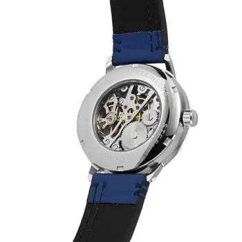T-VÍŤAZ módne jednoduché pánske hodinky modrá dial striebro prípade, svetlo modrá kožený remienok automatické mechanické hodinky