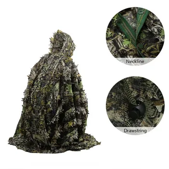 Taktické Leaf Pončo Kamufláž Jungle Lesné Birdwatching Priedušná Unisex Vojenské Lov Ghillie Suit 3D Javorový List Kapskom