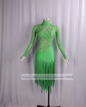 Tanečné súťaže kostým Nové latinské Tanečné Šaty Ženy Dámy zelená Tanečných Kostýmov, Cha-Cha Súťaže Tanečné Šaty