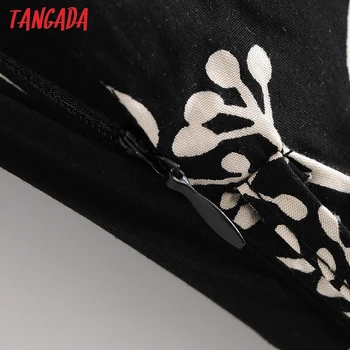 Tangada 2020 Jeseň Fashion Ženy Kvety Tlač Tričko Šaty s Dlhým Rukávom Office Dámy Midi Šaty S Lomka QW54