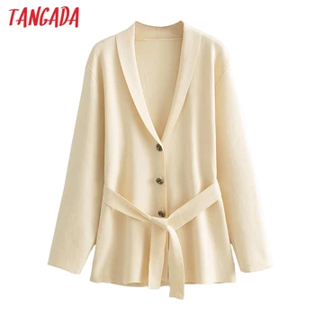 Tangada 2020 Jeseň Zima Ženy hrubé mäkké pletené sveter farby 2 ks súpravy pevné sveter a dlhé pletené nohavice obleky AI14