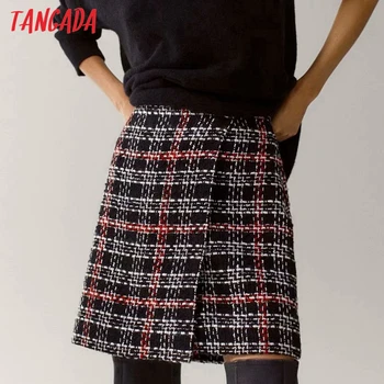 Tangada 2020 Jeseň Zima Ženy Tweed Kockovaný Vzor, Sukne Faldas Mujer Zips Žena Mini Sukne 4C84