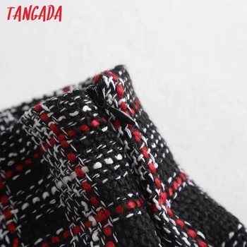 Tangada 2020 Jeseň Zima Ženy Tweed Kockovaný Vzor, Sukne Faldas Mujer Zips Žena Mini Sukne 4C84
