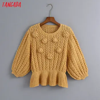 Tangada 2020 jeseň ženy loptu zdobia sveter tunika o krk krátky rukáv pletené jumper topy 6Z21