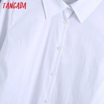 Tangada 2021 Ženy Biele Klasické Tričko Zase Dole Golier s Dlhým Rukávom Elegantné Ženy Bežné Topy Blusas BE117