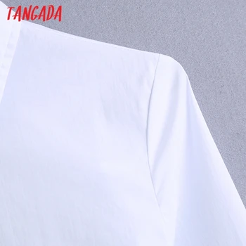 Tangada 2021 Ženy Biele Klasické Tričko Zase Dole Golier s Dlhým Rukávom Elegantné Ženy Bežné Topy Blusas BE117