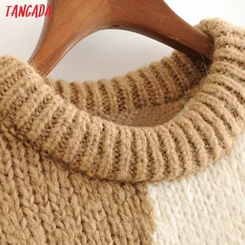 Tangada kórea elegantné ženy farebný blok sveter vintage dámske zosilnené mäkké pletené jumper topy 3H230