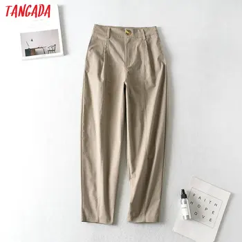 Tangada módne ženy vysoký pás bavlnené nohavice nohavice vrecká tlačidlá office lady nohavice pantalon AI08