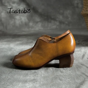 Tastabo 2019 jar a v lete nové vysoké podpätky Vinobranie ručne vyrábané topánky dámske Pohodlné príležitostné práce Karamel zelená farba
