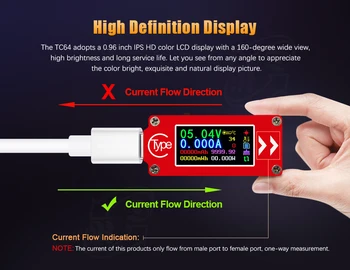 TC64 USB Tester Typ-C farebný LCD Displej ammeter napätie prúd meter USB Voltmeter Tester 40% off