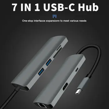 Tebe 7 V 1 USB C Hub Adaptér Typ-c, HDMI, RJ45 Gigabit Ethernet USB3.0 SD/TF Dokovacej Stanice PD Rýchle Nabíjanie Rozbočovač pre Macbook