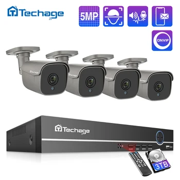 Techage H. 265 4CH 5MP POE NVR Auta KAMEROVÝ Systém obojsmerné Audio Zvuk Budíka AI IP Kamera IR Vonkajšie Video Ochranný Dohľad Nastaviť
