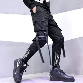Techwear Nohavice Hip-hop Jogger pánske Black Hárem Nohavice pás s nástrojmi pánske Športové Nohavice Streetwear Multi-vrecko Mužov Bežné Nohavice