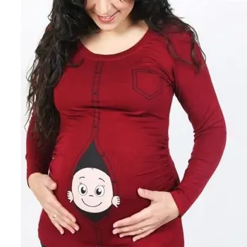 Tehotná Materskej T-Shirts Roztomilé Dieťa Nepozerať, Vtipné Grafické Tees Ženy Vďakyvzdania Dlhý Rukáv Topy