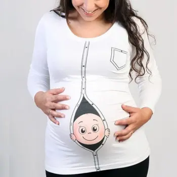 Tehotná Materskej T-Shirts Roztomilé Dieťa Nepozerať, Vtipné Grafické Tees Ženy Vďakyvzdania Dlhý Rukáv Topy