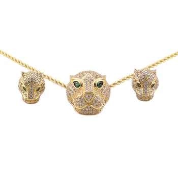 Tengci Luxusné módne klasické vysoko kvalitné leopard hlavu náhrdelník plus náušnice šperky set plné medené šperky, zirkón S1885