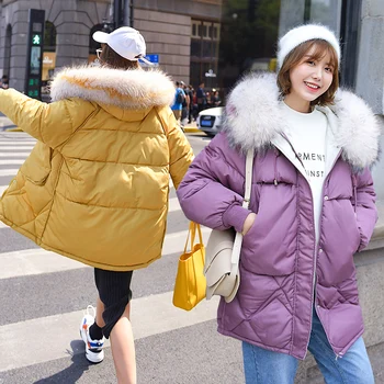 Teplá Zimná Bunda Ženy 2020 Módne Kožušiny Golier S Kapucňou Dole Bavlna Kabát Ženy Kórejský Farbou Voľné Veľké Veľkosti Ženy Kabát