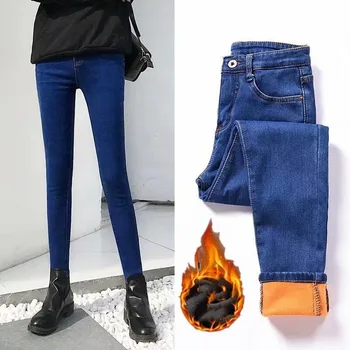 Teplé džínsy pre ženy Úsek Teplé Chudá Denim Velvet Ceruzka Jeans Modrá Žena Čierne Zimné Džínsy Ženy Džínsové Nohavice