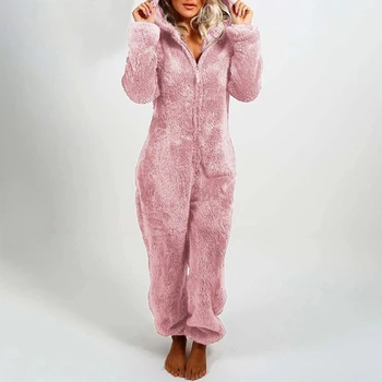 Teplé Kapucňou Pajama Jumpsuit Ženy Cartoon Zvierat Ucho Onesie Cosplay Sleepwear Dospelých Pyžamo Trakmi