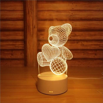 Teplý Biely Jednorožec Led Nočné Osvetlenie, Medveď, Slon Krúžok 3D Lampa Cartoon lampada Vianočné Darčeky, Baby, deti, Spanie Osvetlenie