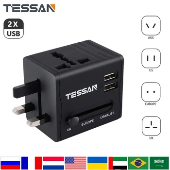 TESSAN Univerzálneho Medzinárodného Cestovného Adaptéra US/UK/AU/EÚ Napájací Adaptér s USB Wall Nabíjačka Univerzálny AC Zásuvky, Zástrčky