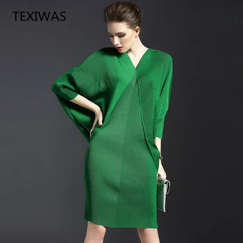 TEXIWAS 2019 jar a na jeseň nové temperament tvaru bat dlhý rukáv dámske taška zadok farbou násobne šaty