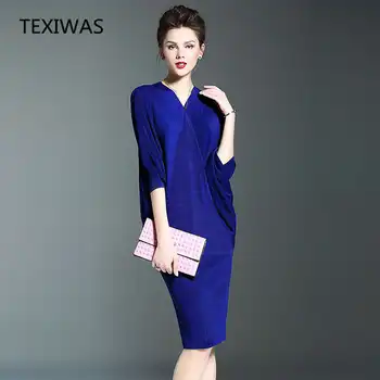TEXIWAS 2019 jar a na jeseň nové temperament tvaru bat dlhý rukáv dámske taška zadok farbou násobne šaty