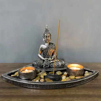 Thajský Sochu Budhu Svietnik Svietnik Sochu Budhu Horák Kadidlo Držiteľ Buddha S Čajom Objímky Živice Dekorácie