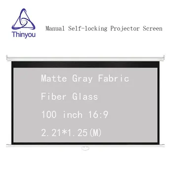 Thinyou Príručka Auto Self-Locking strhnúť 100 palcov 16:9 projektor Obrazovky Matný Sivý Textílie Fiber Glass pre HD projektor