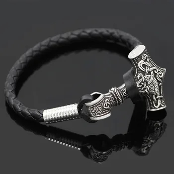 Thor Kladivo Mjolnir Viking Amulet Kladivo Škandinávskych Kožený Náramok s Viking Darčeková Taška