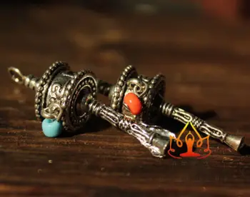 Tibetský Tibetskej Budhistickej DIY Mini Gem OM Modlitba Kolesa Amulet Prívesok 2KS