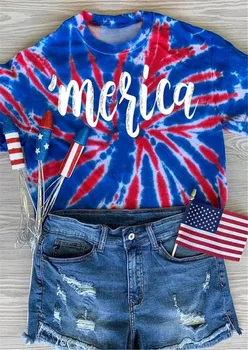 Tie Dye Americkej Vlajky Merica List Tlač Ženy Tshirts Deň Nezávislosti Nadrozmerné Harajuku Topy Žena Lete Vintage Oblečenie