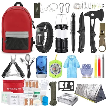 Tiesňové Survival Kit 151 Ks Prežitie Výstroj Prvá Pomoc Kit Vonkajšie Trauma Taška s Taktická Baterka Nôž, Kompas pre Kempovanie