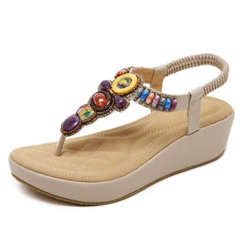 TIMETANG Letné dámske topánky nové módne svahu žena sandále korálky Plus veľkosť Femme Mäkké Otvorené Prst kliny Ženy Sandále C056