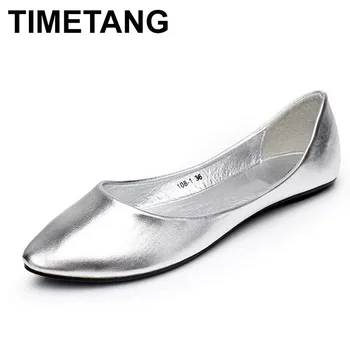 TIMETANG Veľká veľkosť 40.41 klasické ženy jednoduché kovové farby pu ploché topánky lady plytké úst ležérne topánky C154