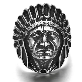 Titanium prsteň retro Indiáni vedúci krúžku punk non-tradičné mužov a žien krúžok