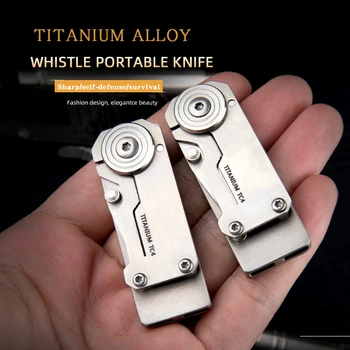 Titánové zliatiny Double hole whistle umenie nôž Prenosné nôž Vreckový nôž Vysoká tvrdosť, odolnosť voči Korózii Self-Defense