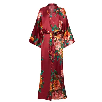 Tlač Kvet Dlhé Šaty, Sexy Nadrozmerná 3XL 4XL Sexy Kimono Šaty Celý Rukáv Salónik Intímne Bielizeň S Opasok Domáce Oblečenie