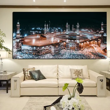 Tlač Mekky Islamskej Posledný Deň Hajj Kolo Ornament Zobraziť Moslimské Mešity Krajiny Maľovanie Na Plátno cirkevné Umenie Cuadros Dekor