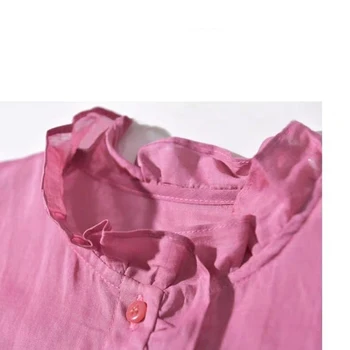 Tlačidlo Hore Ženy Košele s Dlhým rukávom Ružové Prehrabať Top Ročník Blúzka Plus veľkosť Oblečenie Pre Ženy, Bavlnená posteľná Bielizeň Dámske Ležérne Tričko
