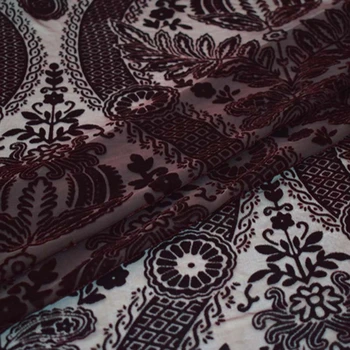 Tmavo červený Čínsky enkianthus vypálenými velvet textílie pre šaty ткань хлопок ткани bazin riche getzner afriky фатин tissu telas