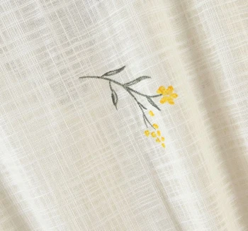 TMODA538 Ženy Výšivky Romantický Midi Šaty Bavlnená posteľná Bielizeň Krátke Rukáv V Krku Ženy Svetlo Žltá Kvetinové Šaty Vestidos