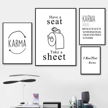 Toaletný Papier Karma Nordic Plagáty A Tlačí Na Steny Umelecké Plátno Na Maľovanie Čiernej Na Bielu Stenu Obrázky, Obývacia Izba, Kúpeľňa Decor