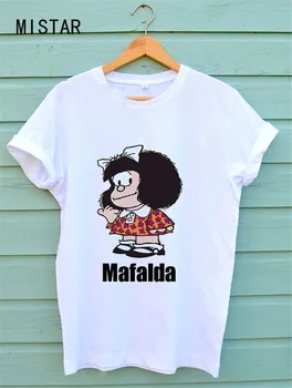 Toda Mafalda Roztomilý Kreslený t shirt ženy Harajuku list tlač Krátky Rukáv fashion Kawaii Tvorivosti Bežné Dievča Streetwear Topy